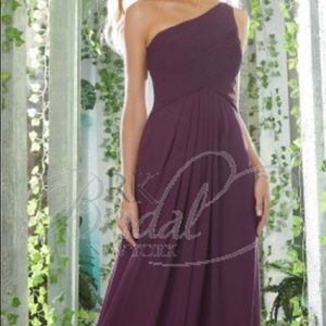 Midnight blue, one shoulder, floor length gown